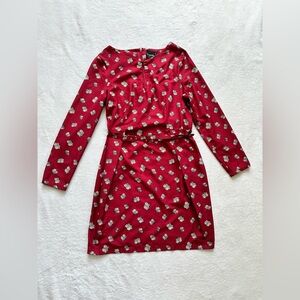 ASOS Petite Red Floral Long-Sleeve Dress